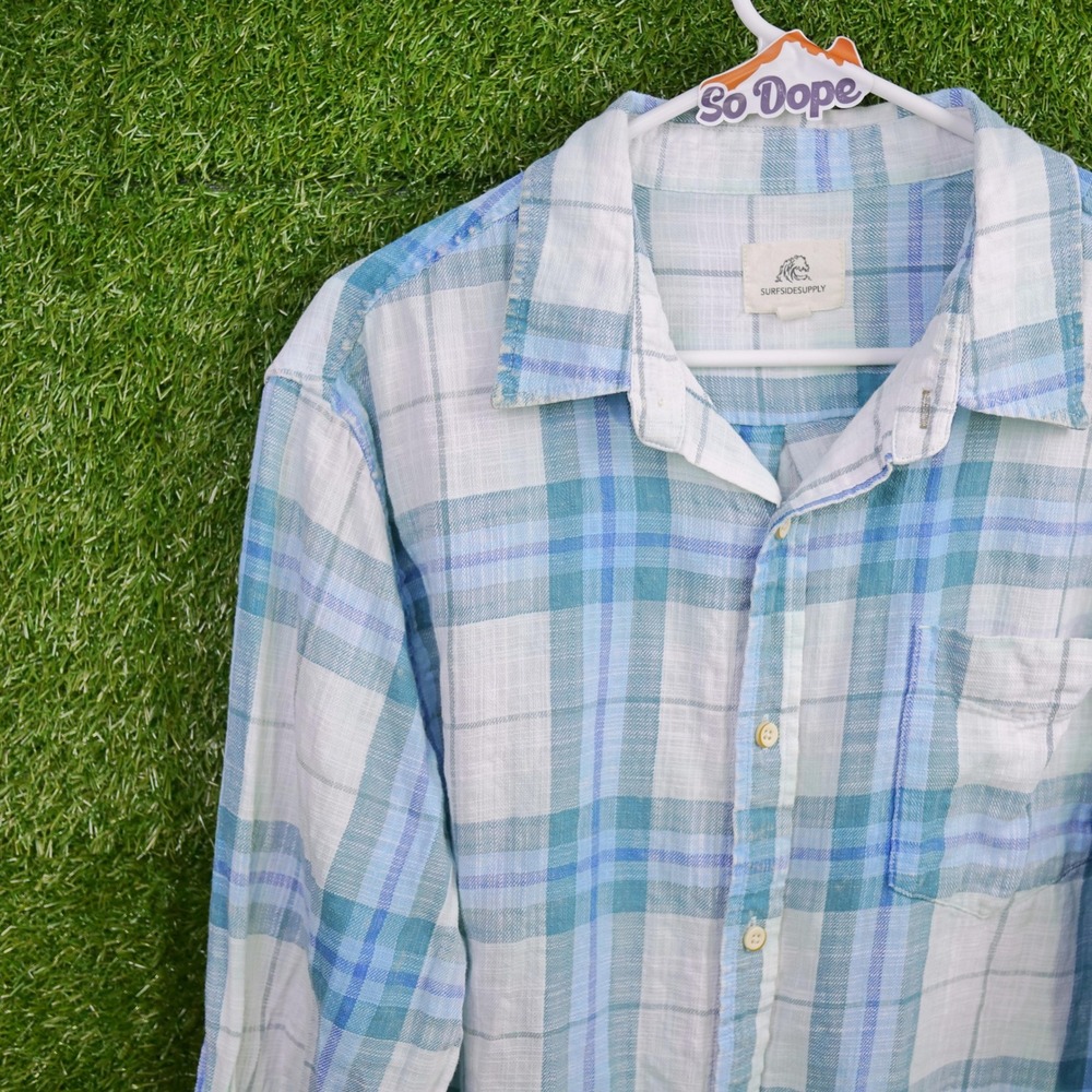 Surfside Supply Button Down Blue Plaid Long Sleeve - Mens Size XL